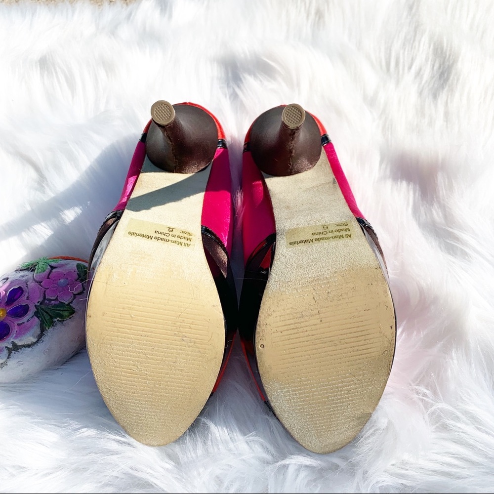 Mascotte Color Block Satin Platform Heels Size 6 - Picture 7 of 8